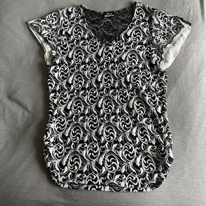 Bali Black and White Textured Short Sleeve Top